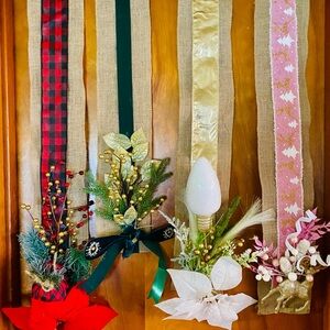 Festive Holiday Ribbon Set with Floral Accents